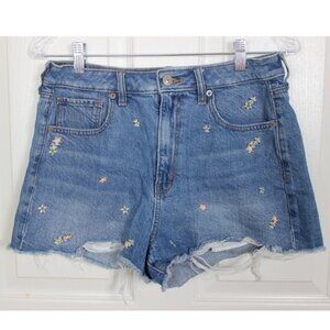 American Eagle Outfitters Women's Sz 8 Mom Shorts Embroidered Daisy Cutoff Denim